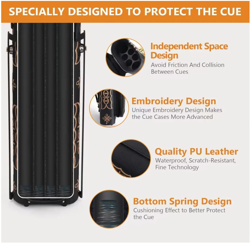 Factory Waterproof Billiard Cue Case Oem Snooker Billiard Stick Bag Custom Logo 2 Cue Butts and 4 Cue Shafts - Image 5