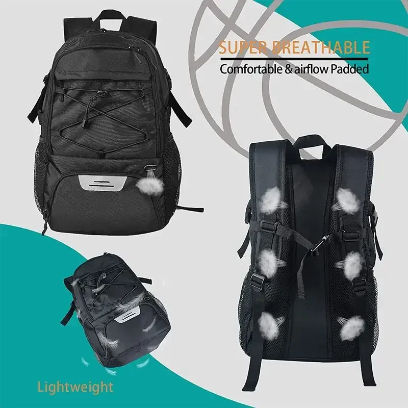 Large Duffel Basketball Bag Ball Holder Compartment Zipper Closure Outdoor Fashion Gym Bag Football Backpack - Image 3