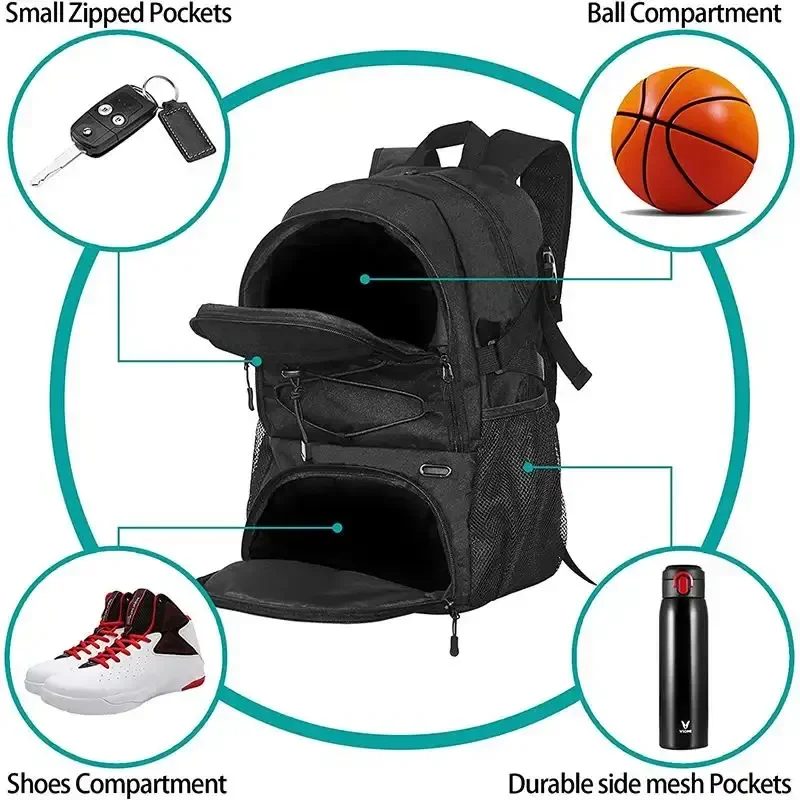 Large Duffel Basketball Bag Ball Holder Compartment Zipper Closure Outdoor Fashion Gym Bag Football Backpack - Image 4